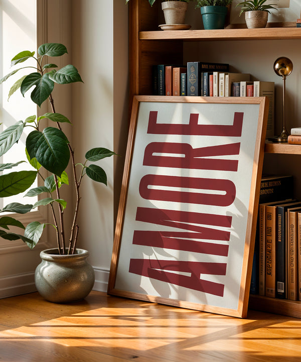 Poster tipografico dipinto a mano della scritta AMORE