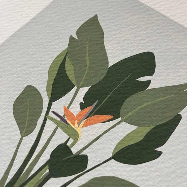 dettaglio di un quadro dipinto a mano di una strelitzia