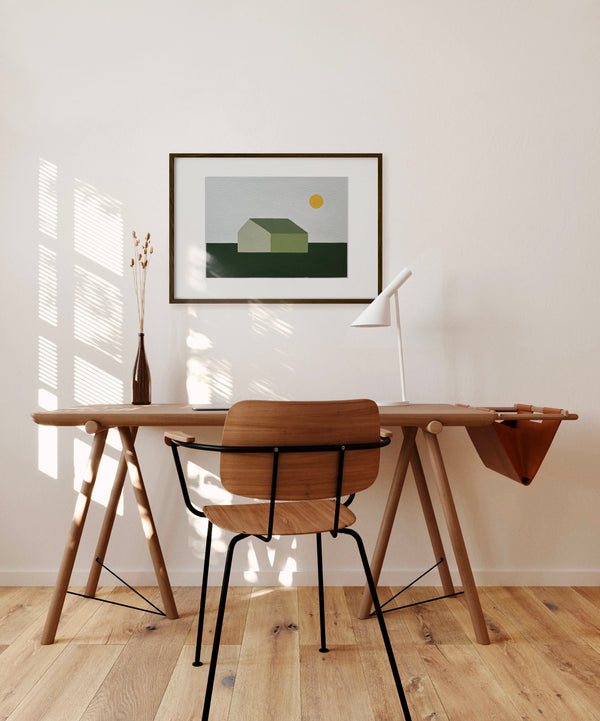 Quadro di una casa di campagna ambientata in un paesaggio primaverile