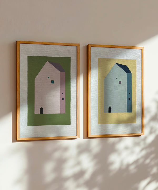 Casa blu dipinta a mano